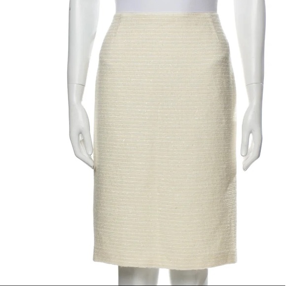 Lafayette 148 tweed Wool blend Pencil Skirt knee length ivory - Picture 1 of 14